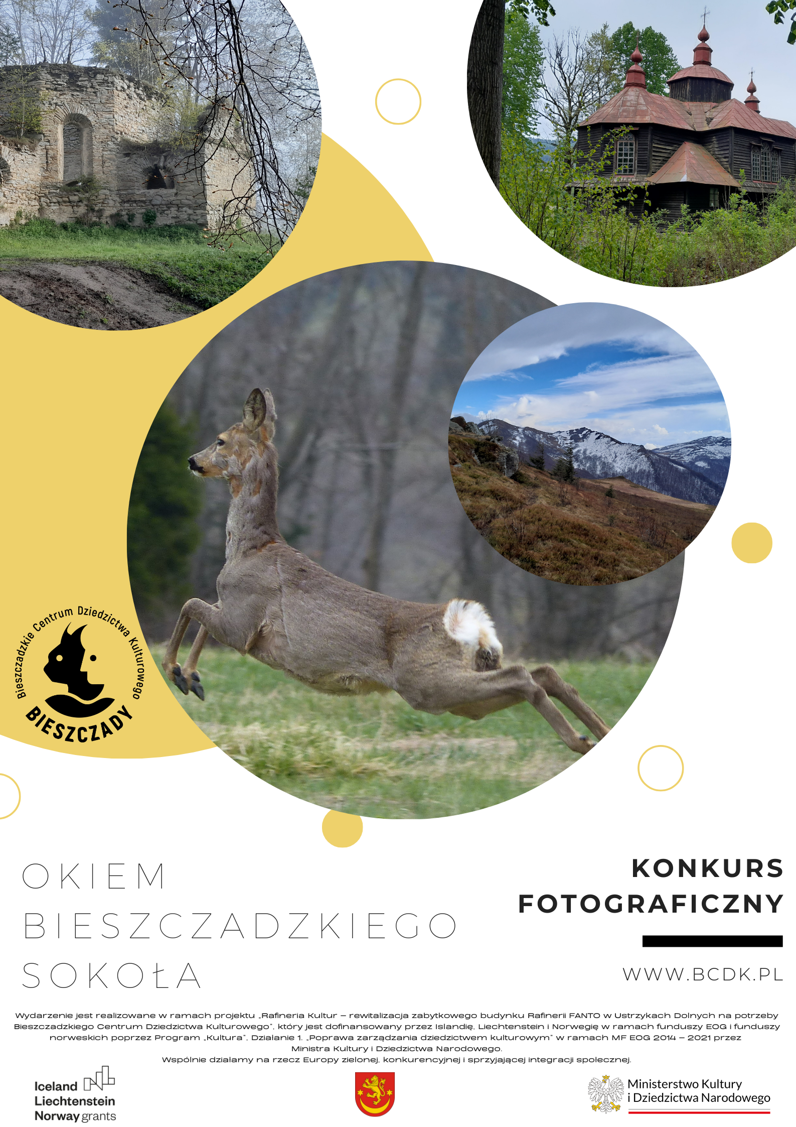 Plakat reklamujący konkurs fotograficzny "Okiem bieszczadzkiego sokoła"
