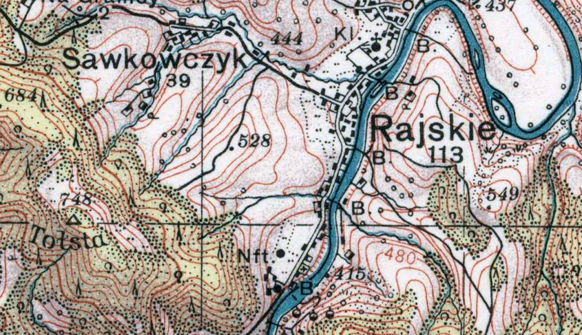 Fragment przedwojennej mapy Bieszczadów Wojskowego Instytutu Geograficznego